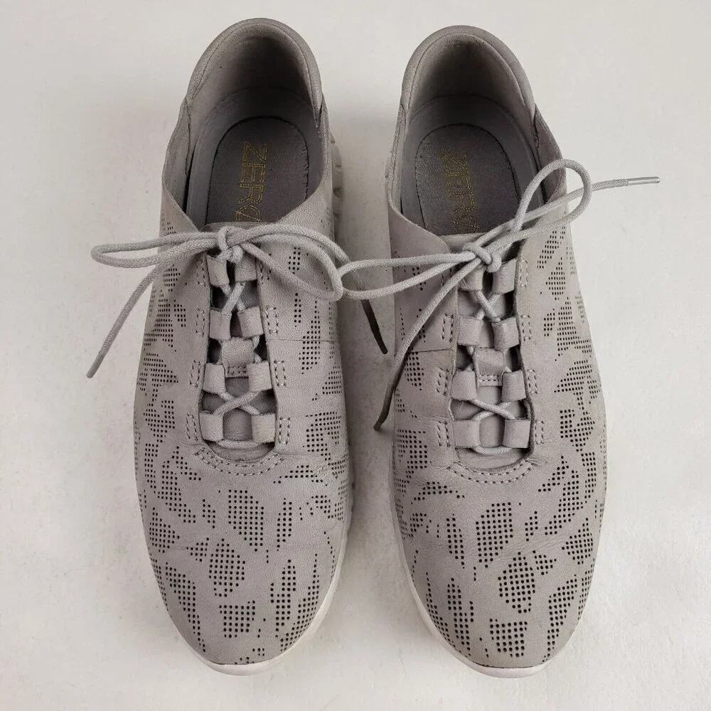 Cole Haan ZeroGrand Perforated Oxford Shoe Womens 6.5 B Gray Nubuck Flat Sneaker